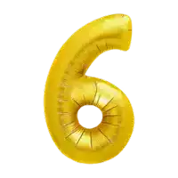 a gold number 6 balloon with a hole in the middle