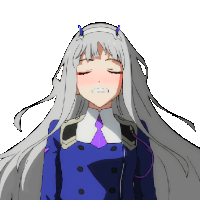 a drawing of a girl with long white hair and a blue jacket