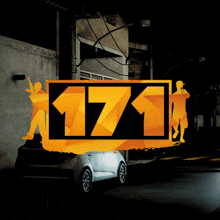 a car is parked in front of a sign that says ' 171 '