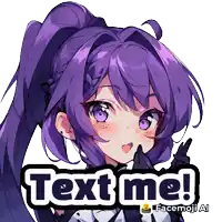 a girl with purple hair and the words text me facemoji ai