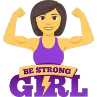 a cartoon illustration of a woman flexing her muscles with the words be strong girl below her