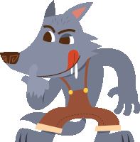 a cartoon illustration of a werewolf wearing overalls