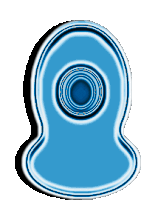 a blue circle with a white border and a shadow on a white background