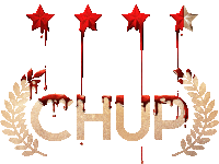 the word chup is written in gold with red stars