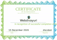 a certificate of achievement presented to webdivayuri on december 15 2020