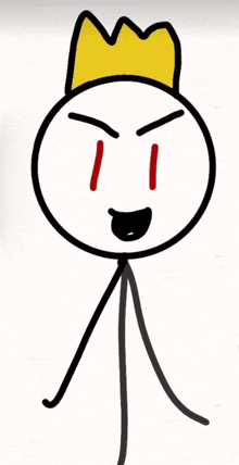 a stick figure with a crown on his head and red eyes