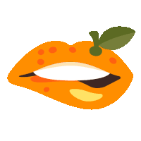 a cartoon illustration of a woman 's mouth that looks like an orange with a leaf on it