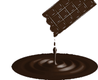 a bar of chocolate is being poured into a circle of melted chocolate