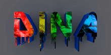 a 3d rendering of the word dina with a rainbow of colors