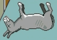 a pixel art of a cat laying upside down on its back .