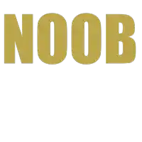 a white background with the word noob in gold