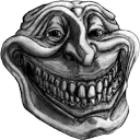 a black and white drawing of a troll face with a huge smile .