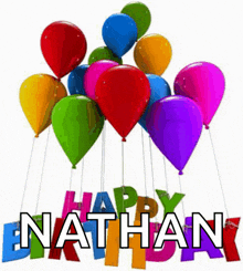 a bunch of balloons with the name nathan on it