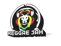 a logo for reggae jah with a lion and headphones