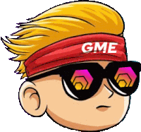 a cartoon character wearing sunglasses and a headband with the word gme written on it .