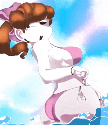 a cartoon of a girl in a pink bikini