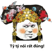 a cartoon of a woman wearing a crown of flowers with the words ty ty noi rat dung below her