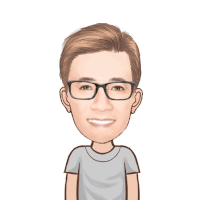 a cartoon drawing of a man wearing glasses and a grey shirt