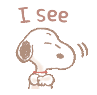 a drawing of snoopy says i see