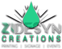 a logo for zidesyn creations printing and signage events