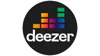 a deezer logo with a rainbow colored equalizer in the center