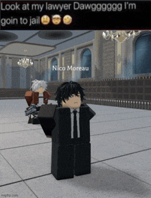 a screenshot of a video game says look at my lawyer dawggggg i 'm goin to jail nico moreau