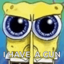 spongebob squarepants is angry and has a gun in his mouth .