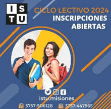 an advertisement for ciclo lectivo 2024 with a man and a woman