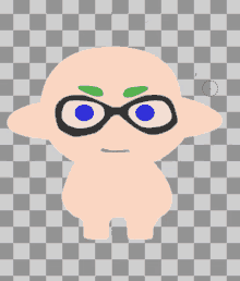 a cartoon character with glasses and green eyebrows is standing in front of a checkered background