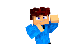 a minecraft character wearing a blue shirt and red hair