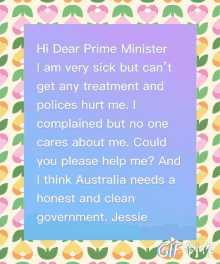 a letter to prime minister jessie is written in a foreign language