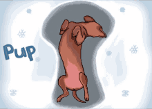 a cartoon drawing of a dog with the word pup below it