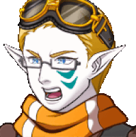 a pixel art drawing of a man with glasses and a scarf