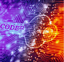 a close up of a circuit board with the word code22 on it .