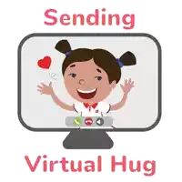 an illustration of a girl on a computer screen with the words sending virtual hug below it