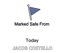 jacob costello is marked safe from today with a blue flag