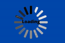 a blue background with a loading icon in the center