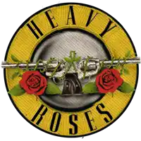 a logo for heavy roses with roses and guns on it