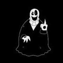 a black and white drawing of a ghost with a middle finger .