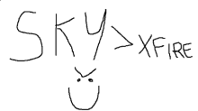 a black and white drawing of the word sky with a face