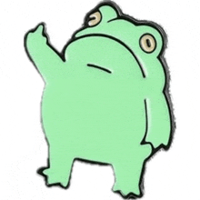 a green frog is giving the middle finger and making a funny face .