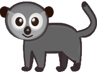 a cartoon drawing of a gray monkey with big eyes