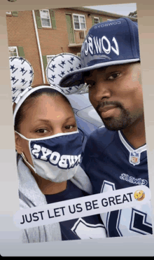 a man wearing a cowboy hat and a woman wearing a face mask