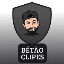 a logo for betao clipes with a man wearing a baseball cap