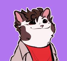 a drawing of a cat wearing a red shirt and a jacket