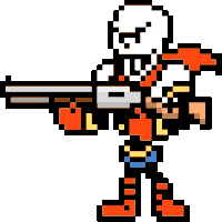 papyrus from undertale is holding a gun in his hand .