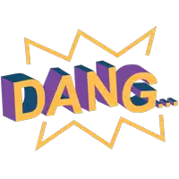 a purple and yellow graphic with the word dang on it