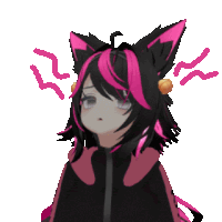 a girl with black and pink hair has a cat ear headband on