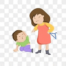 a woman is standing next to a boy laying on the floor .