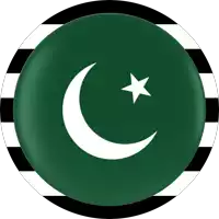 a green circle with a white crescent moon and star